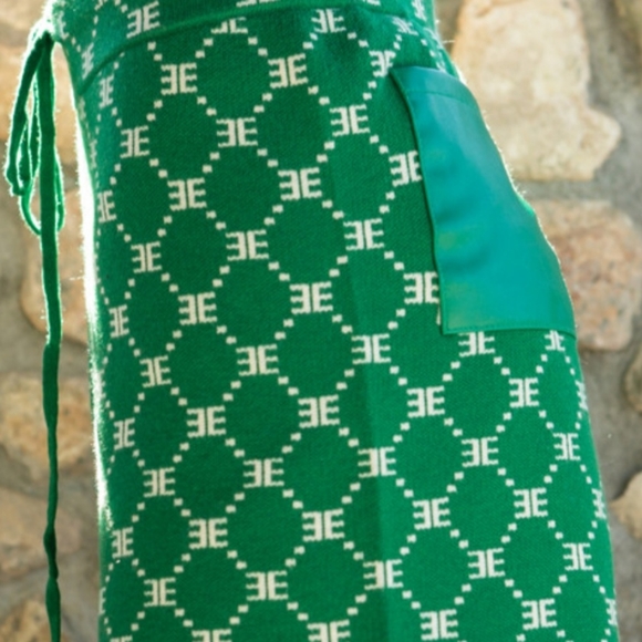 Ellandemm Monogram Green Drawstring Shorts Faux Leather Panel Back Pockets  XS - Picture 3 of 4